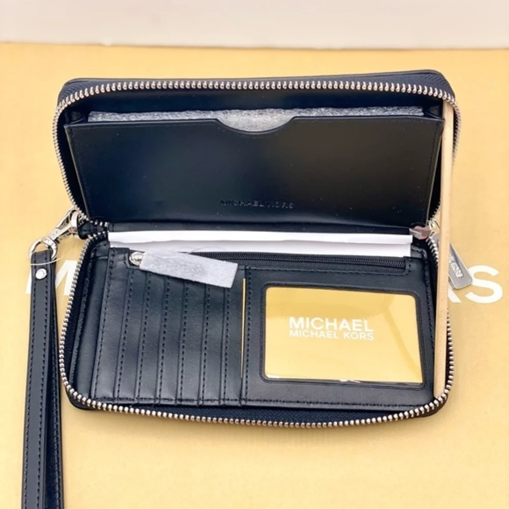 Michael Kors Jet Set Travel Wallet  Phone Case Wristlet Glimmer MK Print